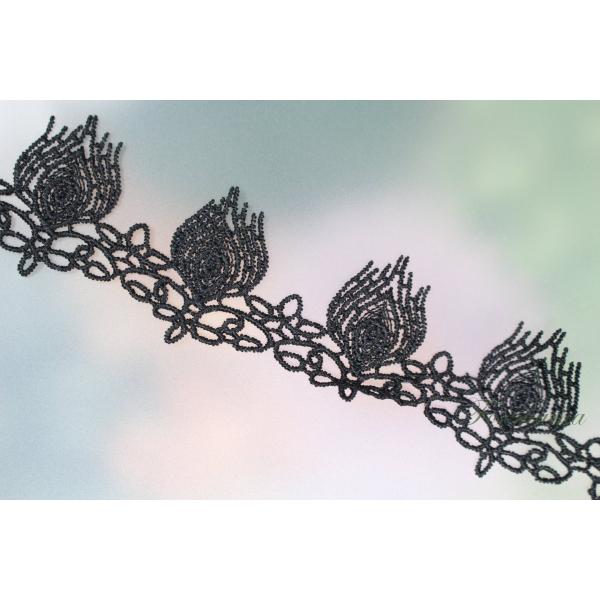 ケミカルレース 1m 花 葉っぱ 孔雀の羽根 黒 (LPC341BKJB00)