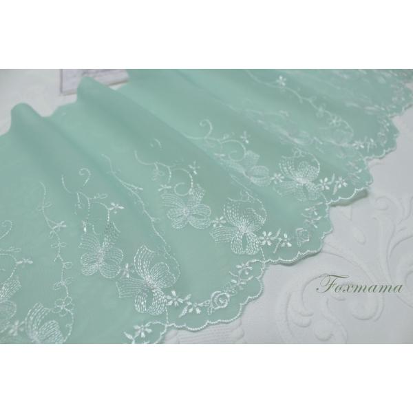 片山オーガンジー刺繍レース 0.5m リボン柄 薄緑系 (LRBB03FNHYKY)
