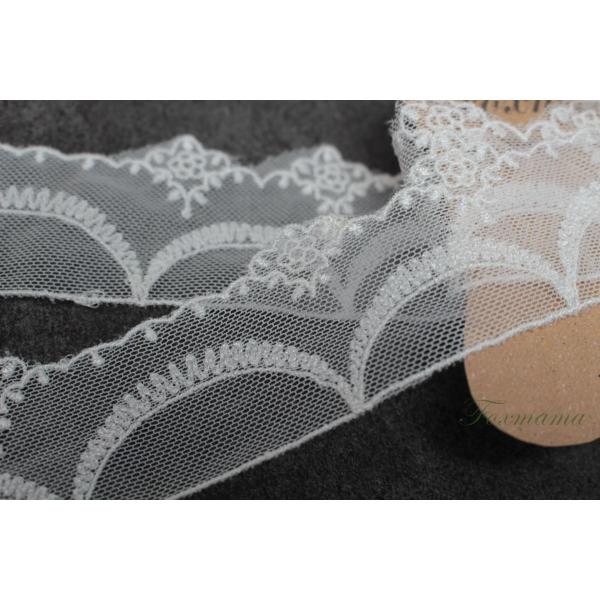 チュール刺繍レース 1m スカラップ 花 キナリ(LSC502KNSHKY)