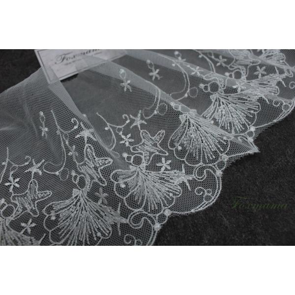 片山チュール刺繍レース 1m シェル 貝 海 オフ白キナリ (LSLA62KNHYKY)