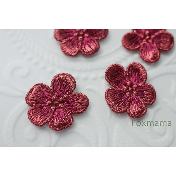 ケミカルレースモチーフ 4枚セット 花 ローズピンク色×ラメ糸 (MFL381RPEJLM)