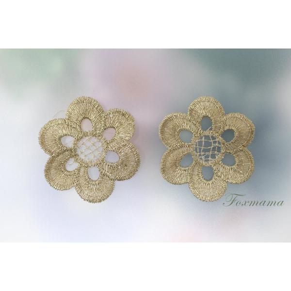ケミカルレースモチーフ 2枚 花 56mm フラワー 金ラメ (MFL56LGLJJ00)
