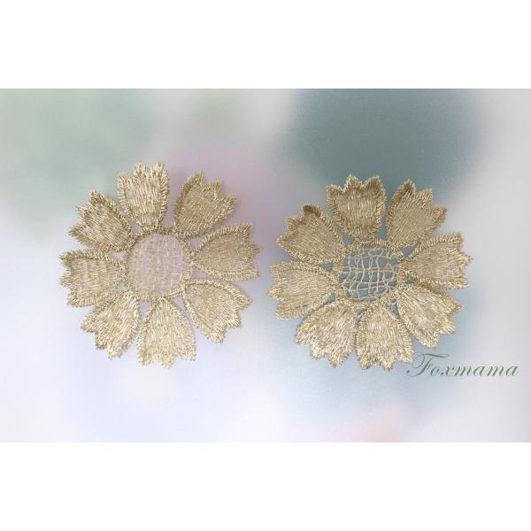 ケミカルレースモチーフ 2枚 花 72mm フラワー 金ラメ (MFL72LGLJJ00)