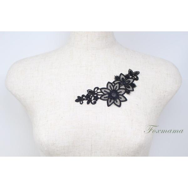 ケミカルレースモチーフチュールアップリケ 1枚 花 黒xラメ (MFLA41BKSALM)