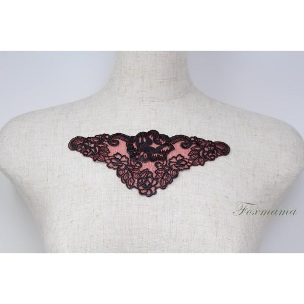 チュール刺繍モチーフ 1枚 花 黒x赤 (MFLA82BKJH00)