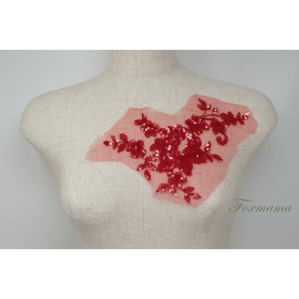 チュールスパンコール刺繍モチーフ 1枚 花 フラワー 半透明赤スパンコール (MFLB02RDHYS...