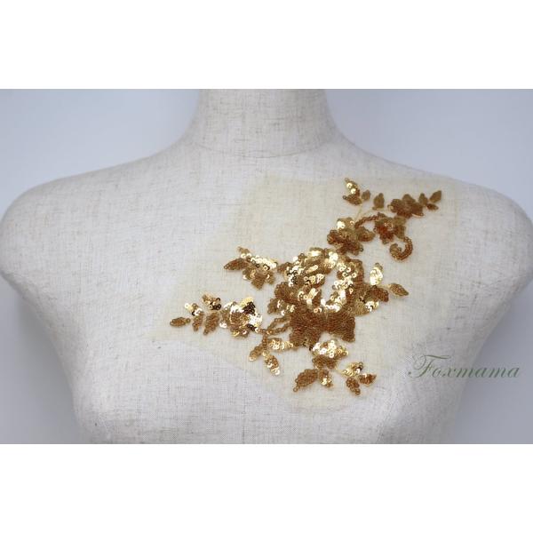 チュールスパンコール刺繍モチーフ 1枚 花 フラワー  金色 ゴールド (MFLB12GLJJSP)