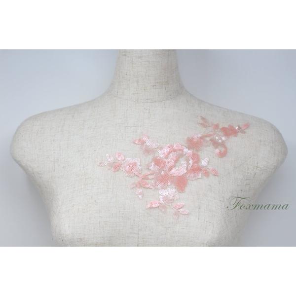 チュールスパンコール刺繍モチーフ 1枚 花 フラワー ピンク (MFLB12PKJJSP)
