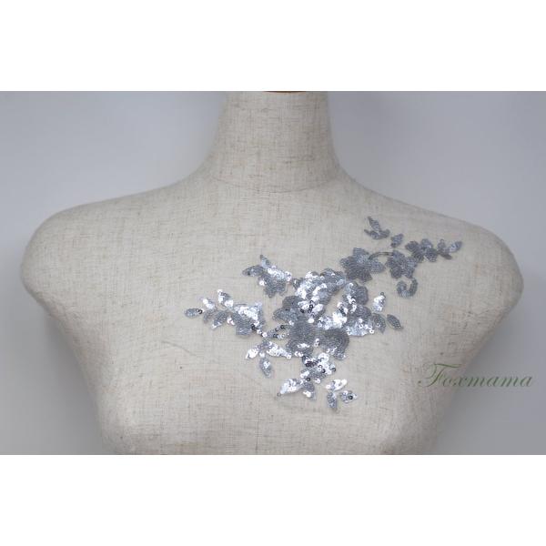 チュールスパンコール刺繍モチーフ 1枚 花 フラワー 銀色 シルバー (MFLB12SVJJSP)