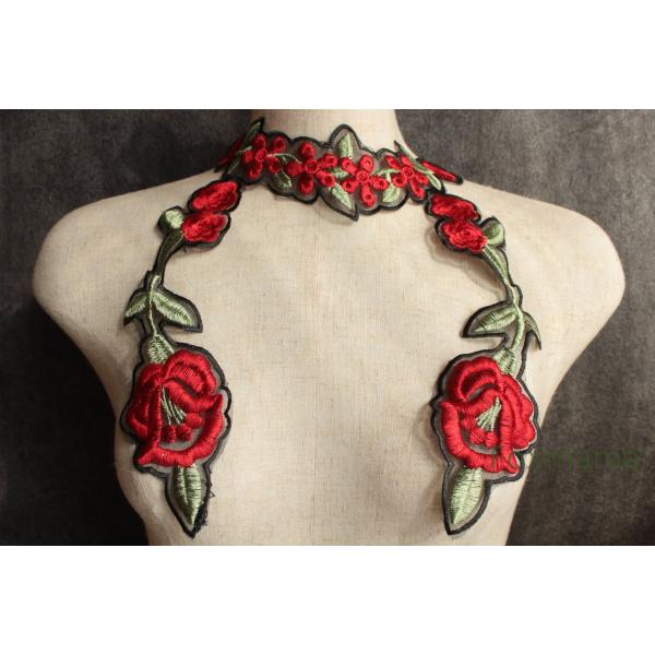 オーガンジー刺繍モチーフ 1枚 花 赤 タイプ1 (MFLB13RDHW01)