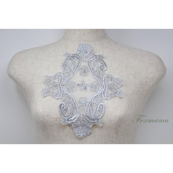 チュール刺繍モチーフ 1枚 花 グレー灰色系シルバー 銀色(MFLB32GYJB00)