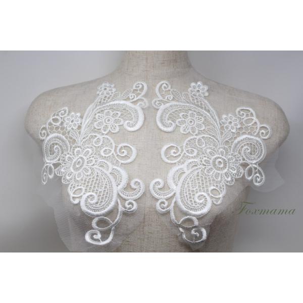 チュール刺繍モチーフ 1対  花 フラワー キナリ (MFLB42KNJHJL)