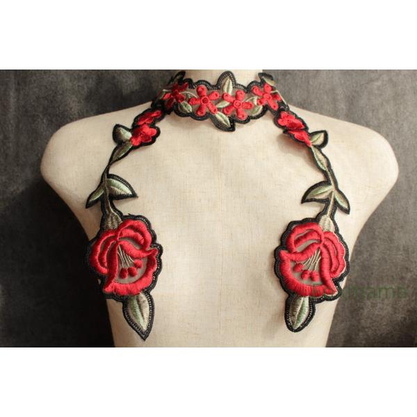 オーガンジー刺繍モチーフ 1枚 花 赤 タイプ2 (MFLB43RDHW02)