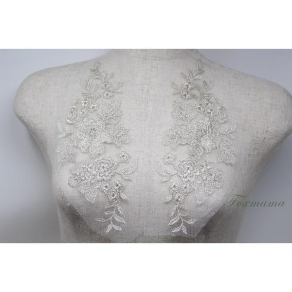 チュール銀ラメ刺繍モチーフ 1対 花 フラワー シルバー (MFLB4LSVJHJL)