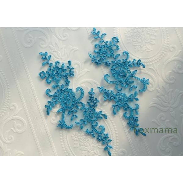 チュールコード刺繍レースモチーフ 1対 花 青 (MFLB52BLEJJL)
