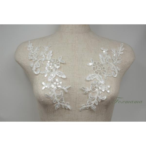 チュールコード刺繍モチーフ 1対 花 キナリ スパンコール装飾 (MFLB52KNHYJL)