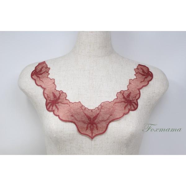 チュール刺繍モチーフ 1枚 花 えんじ (MFLB62EJJH00)