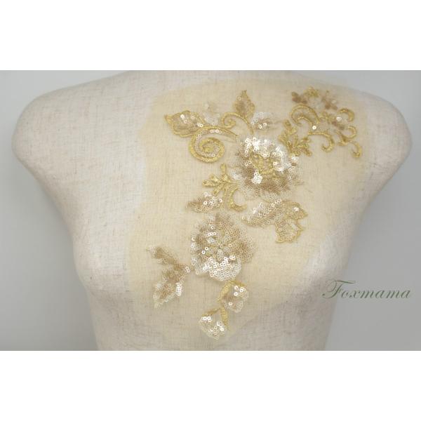 チュール刺繍モチーフ 1枚 花 スパンコール付 金色ｘベージュ (MFLB62GLHYSP)