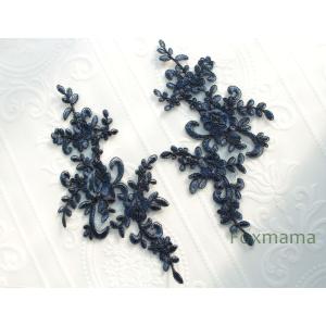 チュールコード刺繍レースモチーフ 1対 花 ネイビー (MFLB62NVEJJL)｜Foxmama Yahoo!店