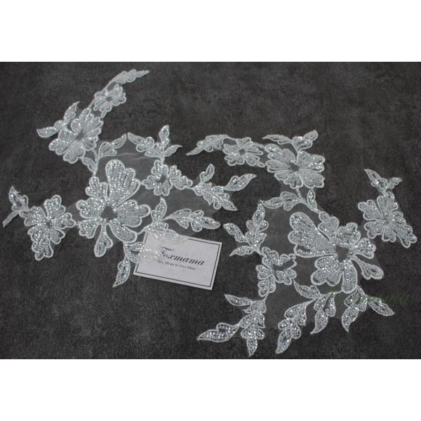 チュール刺繍モチーフ 1対 花 キナリ スパンコール装飾 (MFLB72KNHYJL)