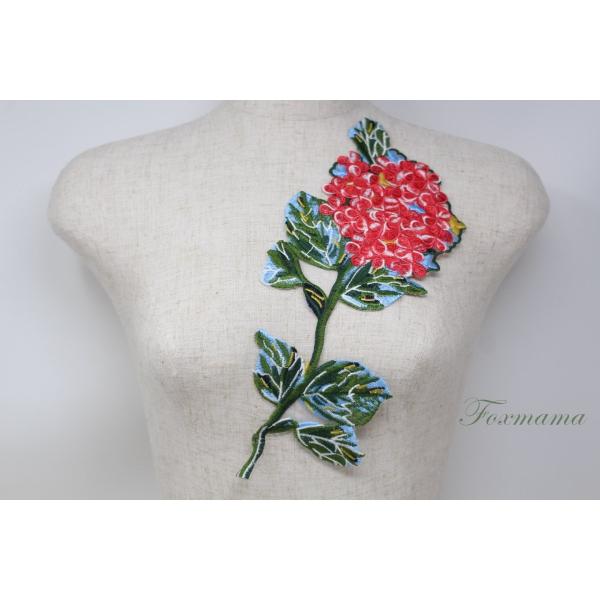 オーガンジー刺繍モチーフ 1枚 花 葉っぱ 赤系 (MFLB83RDJH00)