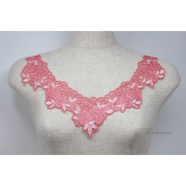 チュール刺繍モチーフ 1枚 花 ピンク (MFLC02PKJL00)