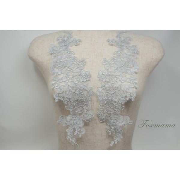 チュールコード刺繍モチーフ 1対 花 グレー (MFLC32GYHLJL)