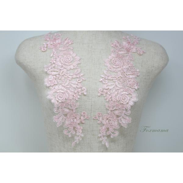 チュールコード刺繍モチーフ 1対 花 ピンク (MFLC32PKJLJL)