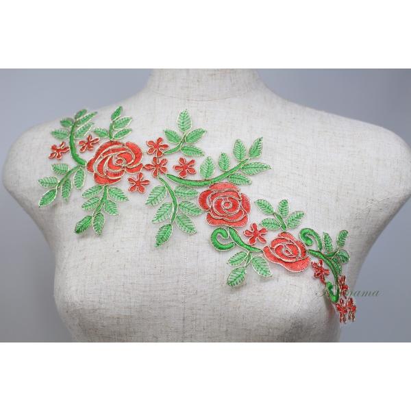 オーガンジー金ラメコード刺繍モチーフ 1枚 赤いバラ(MFLC43RDJY00)