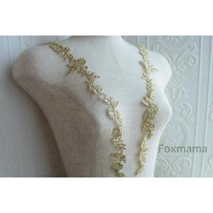 チュールコード刺繍モチーフ 1対 花 ラインストーン装飾 金色 (MFLC62GLESJL)