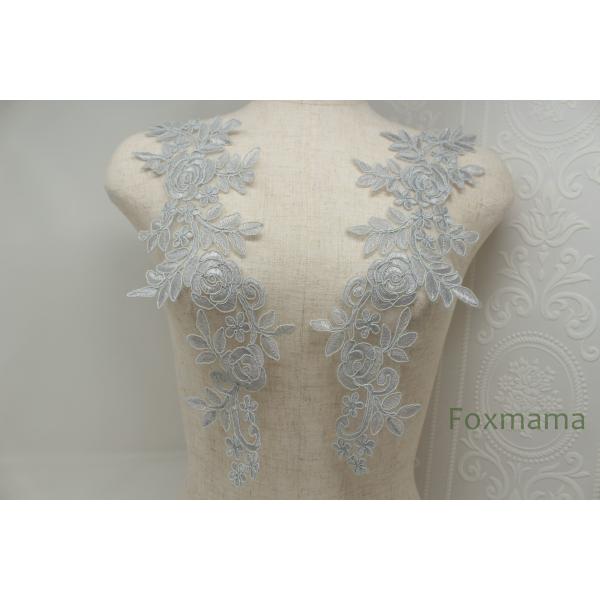 チュールコード刺繍モチーフ 1対 花 灰色 (MFLC62GYEJJL)