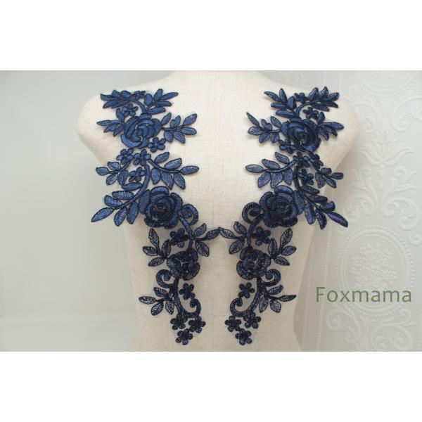 チュールコード刺繍モチーフ 1対 花 ネイビー 紺色 (MFLC62NVEJJL)