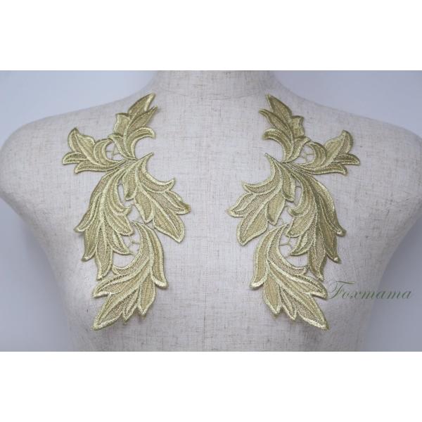 ケミカルレースモチーフ 1対 葉っぱ 金糸 豪華 (MLFB21GLJJJL)