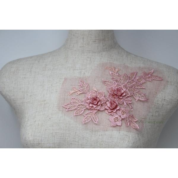 チュール刺繍花びら立体モチーフ ヌードピンク タイプA 1枚(MTHA92NPJQ0A)