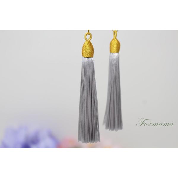 タッセル 2個 グレーx金 ゴールド帽子 わっか付 (PTS65YGYJJ00)