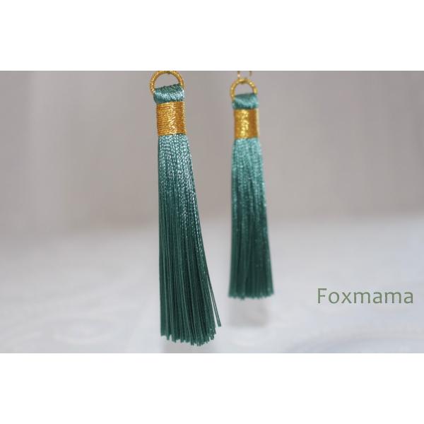 タッセル 2個 エメラルドグリーン x 金色 わっか付 (PTS75YELHD00)