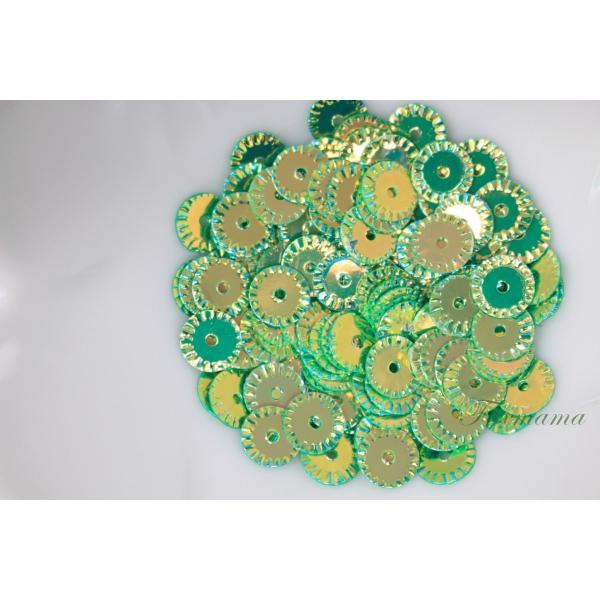 スパンコール 約160枚(約2g) 丸 6mm 型押し オーロラ 緑 (SCC06AGRSEK1)