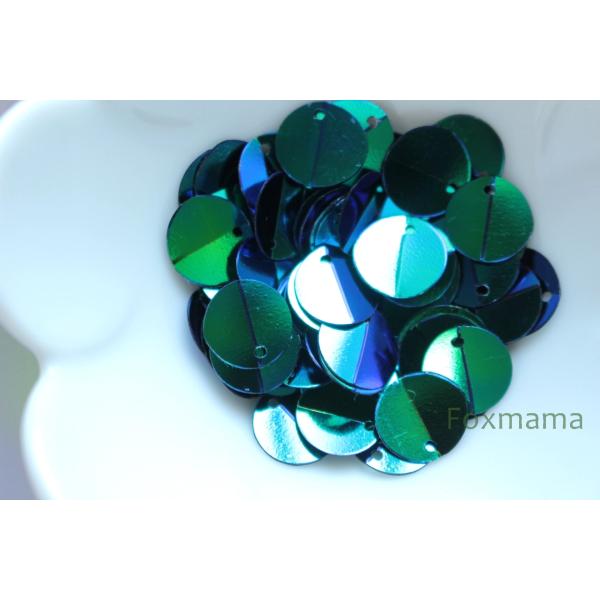 スパンコール 10mm 約80枚(約2.5g) 丸 中折 トップホール オーロラ 青緑 (SCC10...