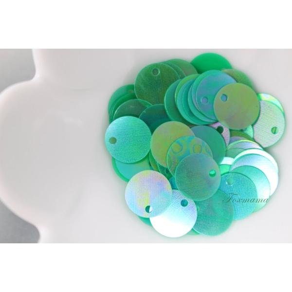 スパンコール 約70枚(約2g) トップホール 丸10mm 半透明 オーロラ緑(SCC10AGRJQ...