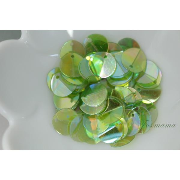 スパンコール 10mm 約90枚(約2.5g) 丸 中折 トップホール オーロラ 黄緑 (SCC10...