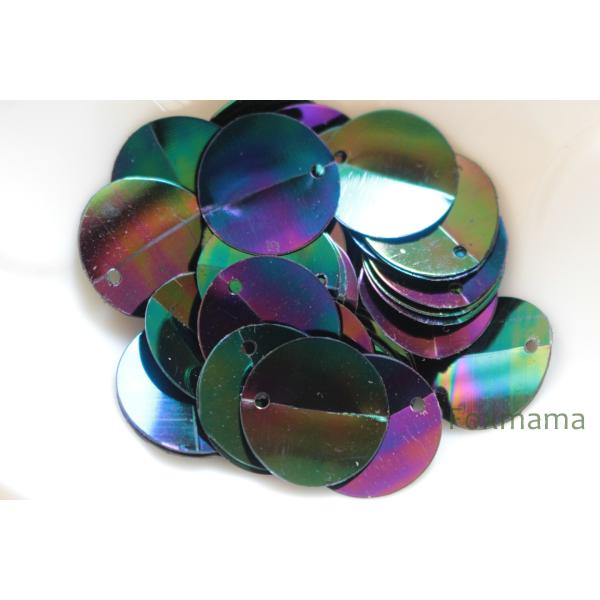 スパンコール 15mm 約43枚(約3g) 丸 折れ トップホール オーロラ 黒 (SCC15ABK...