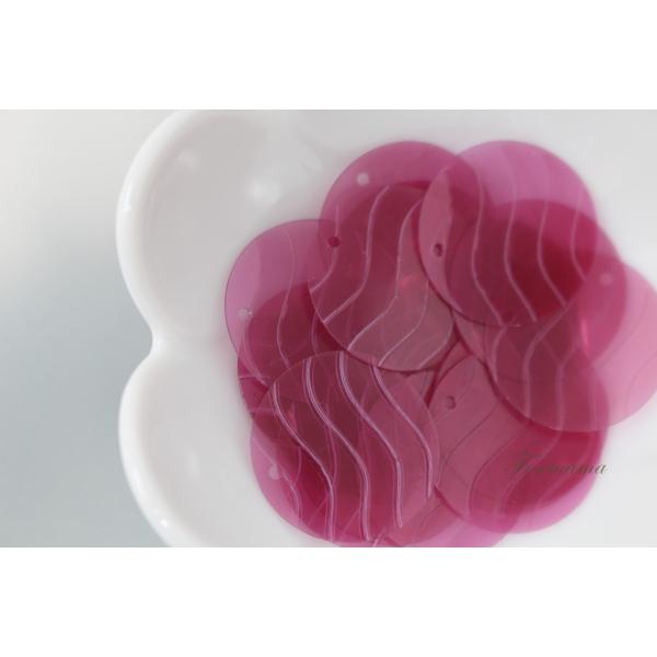 スパンコール 約20枚(約3g) 丸波型押し 21mm トップホール 半透明赤紫(SCC21BRMJ...