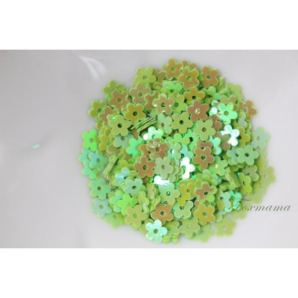 スパンコール 約350枚(約2g) 5mm 5枚花びら オーロラ 黄緑 (SF505AYGSE00)