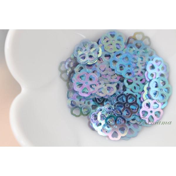 スパンコール 約130枚(約2g) 5枚花びら 10mm オーロラ 透かし 青 (SF510ABLJ...