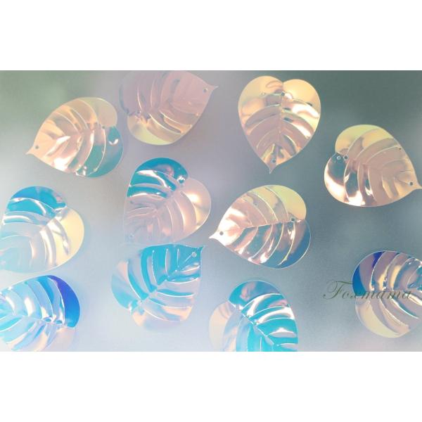 スパンコール 10枚 葉 オーロラ 透明 クリア(SLF33ASKJJH2)