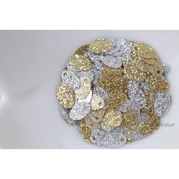 スパンコール 約190枚(約2g) 楕円 8x5mm ラメ 金銀混色 トップホール (SOV08LK...
