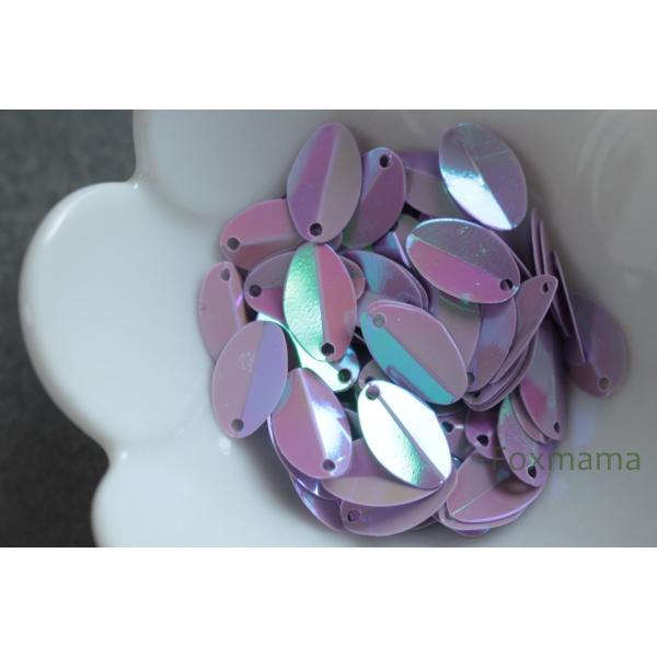 スパンコール 約14x8mm 約80枚(約3g) 楕円 葉 中折れ オーロラ 紫 (SOV14APP...