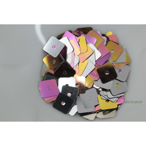 スパンコール 7mm 約190枚(約2g) 正方形 ピンク紫x金色グラデ 裏シルバー  (SSQ07...