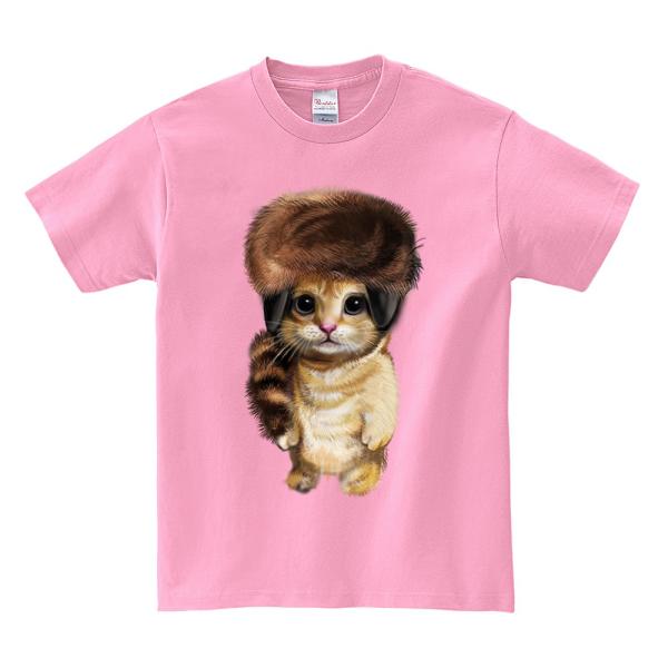 【 帽子をかぶったネコ】キッズ 半袖 Tシャツ