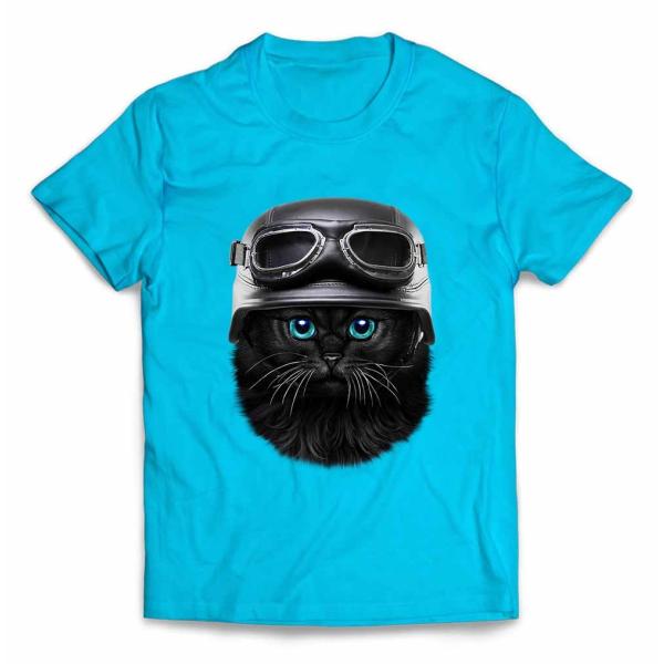 【黒猫 ねこ ヘルメット】キッズ 半袖 Tシャツ by Fox Republic